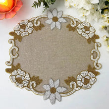 Load image into Gallery viewer, Handmade Foral Burlap and Bead Placemats (Set of 2)

