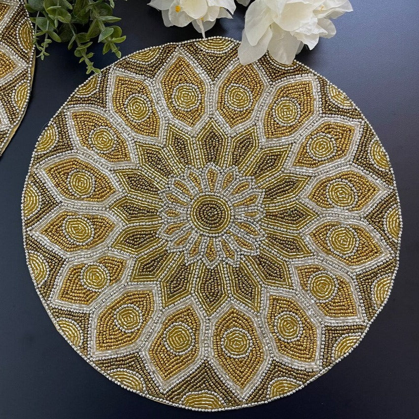 Handmade Gold & Silver Beaded Placemats (Set of 2)
