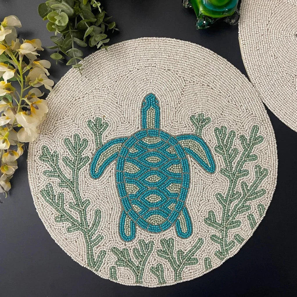 Handmade Turtles Beaded Placemats (Set of 2)