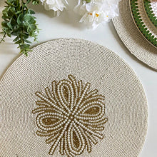 Load image into Gallery viewer, Handmade White and Gold Beaded Placemats (Set of 2)
