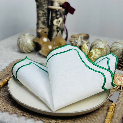 Green Embroidered Linen Napkins, Green Border Napkins, Linen Napkins, Dinner Napkins, Wedding Napkins, Party Napkins, Holiday Napkins, Christmas Linen Napkins, Luxury Table Linens, Premium Linen Napkins, Fine Dining Linen Napkins, Dining Linen Napkins, Wedding Linen Napkins, Special Occasion Napkins, Everyday Use Linen Napkins,High-quality linen napkins, Sustainable dining essentials, Elegant table decor