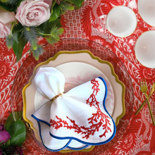 Load image into Gallery viewer, Red Coral Embroidered Linen Napkins
