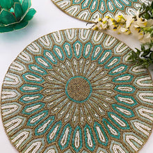 Load image into Gallery viewer, Luxury Handmade Teal Beaded Placemats (Set of 2)
