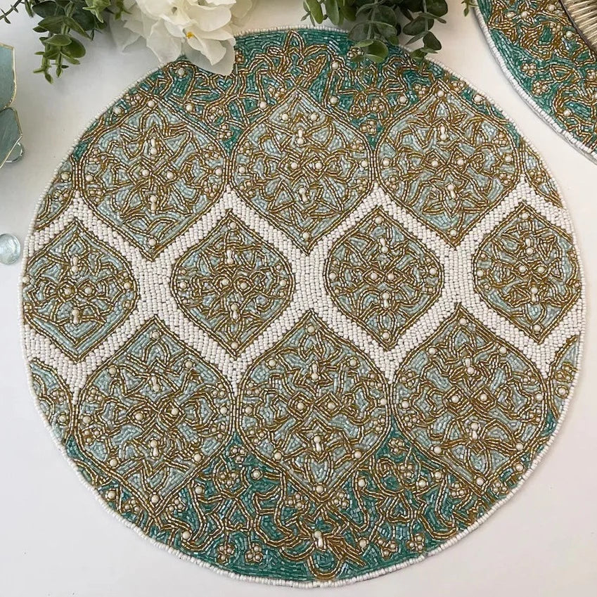 Luxury Teal & Light Blue Beaded Placemats (Set of 2)