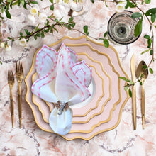 Load image into Gallery viewer, Pink embroidered napkins, Spring Napkins, Pink Napkins, Spring table linens, Seasonal table decor, Pink spring napkins, Linen Napkins, Dinner Napkins, Wedding Napkins, Party Napkins, Holiday Napkins, Premium linen napkins, Handmade spring napkins, Bright embroidered table linens, Elegant embroidered napkins, Floral spring napkins

