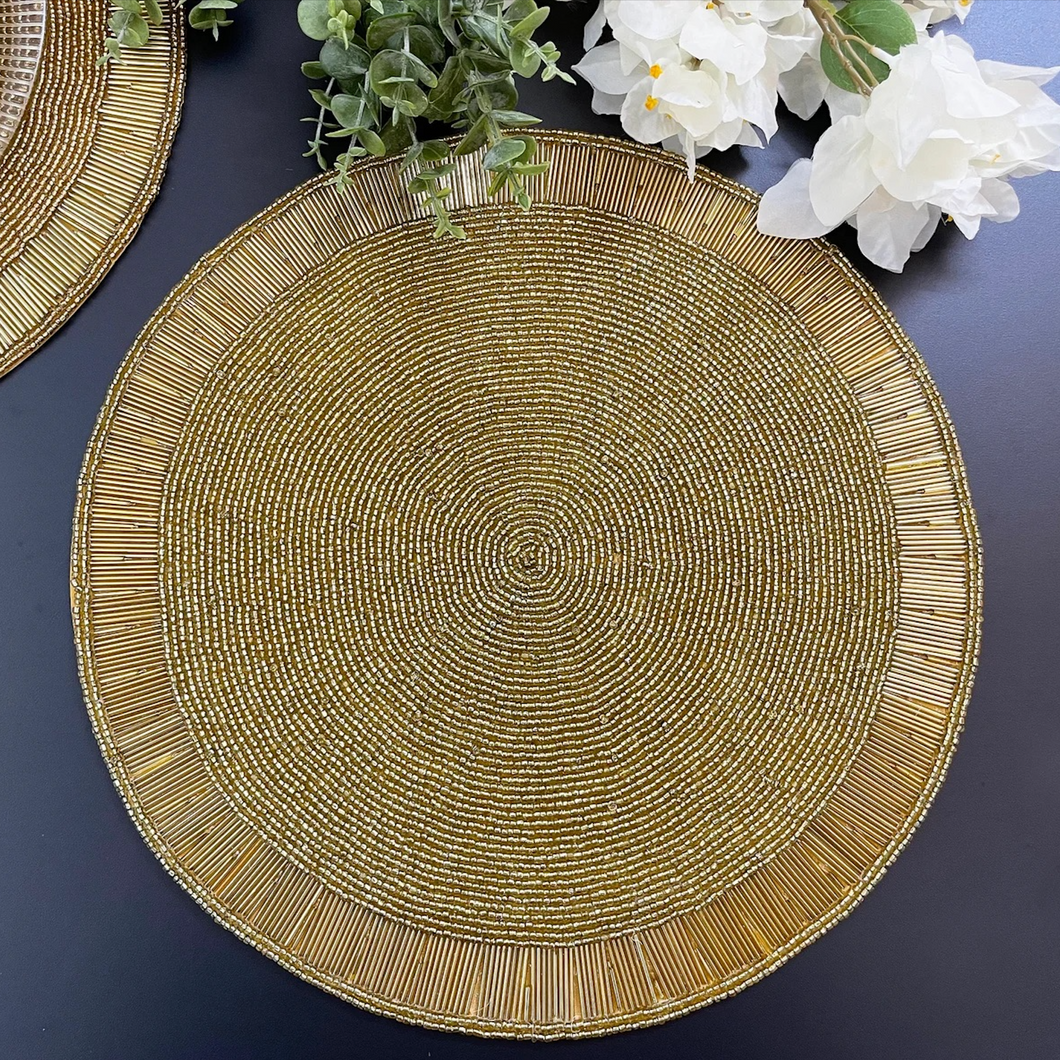 Handmade Gold Beaded Placemats (Set of 2)