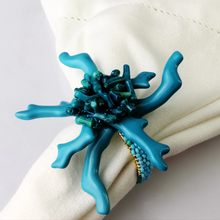 Load image into Gallery viewer, Wedding Decoration, turquoise coral napkin rings, tropical table decor, tropical napkin rings, Tabletop Decor, Party Wedding Set, party, Ornament Table Setting, Napkin Rings Wholesale, Napkin Ring Buckles, napkin decor, Holiday Napkin Ring, Holiday Napkin Holder, Dinner Table Rings, Dinner Table Decor, Decorative Serviette Ring, Decoration for Wedding, coral napkin rings, coral, colorful napkin rings, beach table decor, beach set up, beach napkin rings, beach decoration, nautical napkin rings, coastal decor

