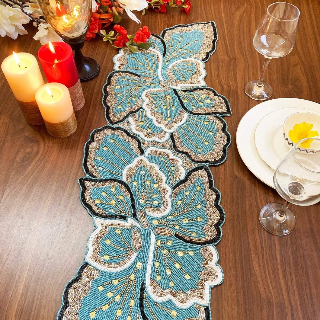 Blue Coral Handmade Beaded Table Runner 