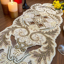 Load image into Gallery viewer, Gold &amp; Cream Handmade Beaded Table Runner

