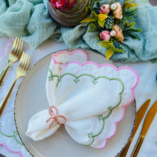 Load image into Gallery viewer, Pink &amp; Green Fan Linen Napkins
