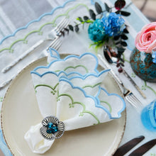 Load image into Gallery viewer, Blue &amp; Green Fan Linen Napkins
