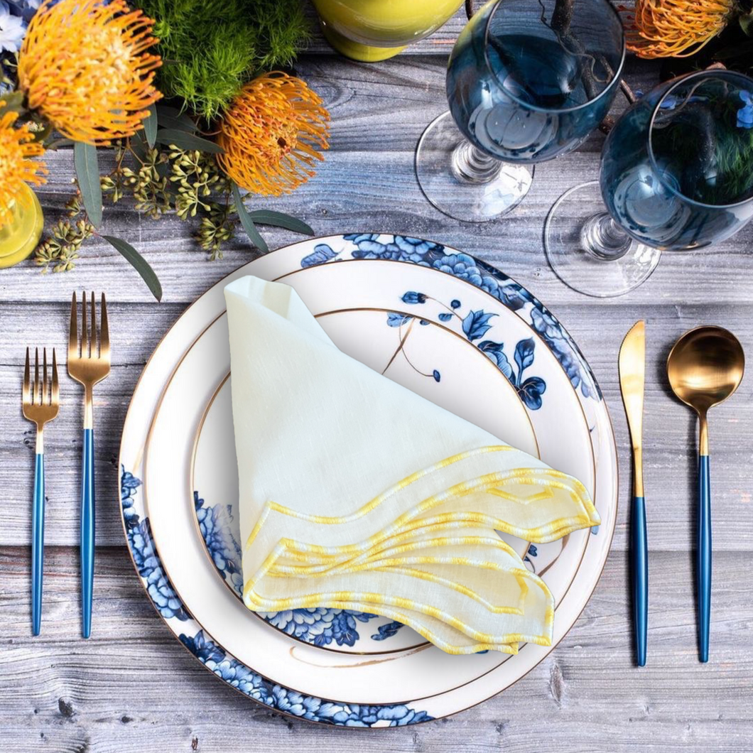 Yellow Embroidered Linen Napkins